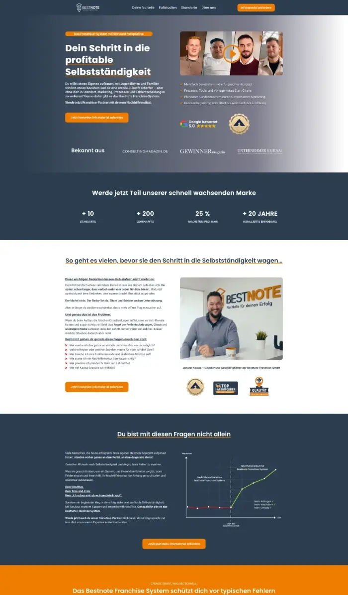 Ausschnitt einer von mash erstellten Landingpage