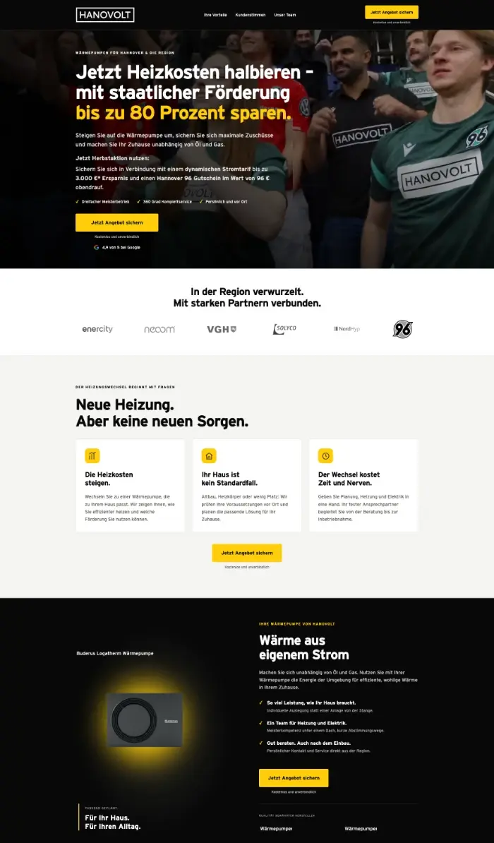 Ausschnitt einer von mash erstellten Landingpage
