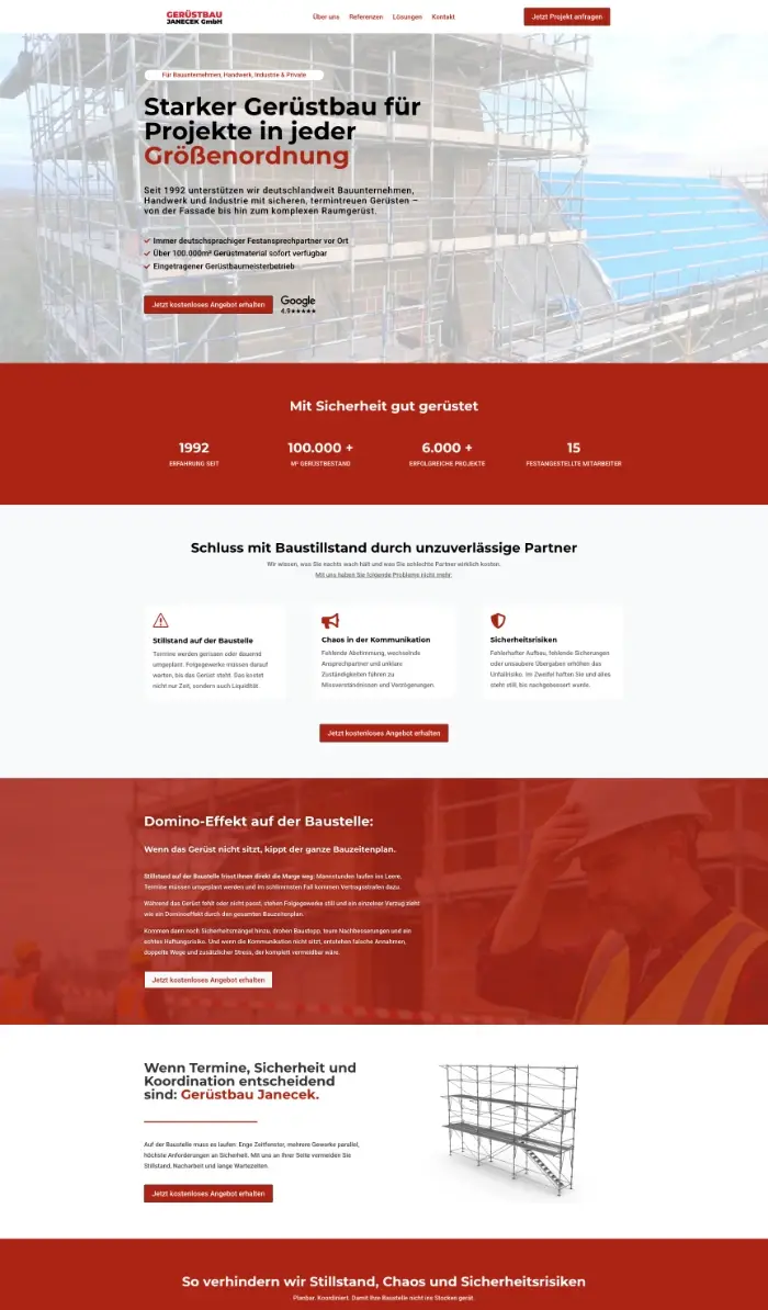 Ausschnitt einer von mash erstellten Landingpage