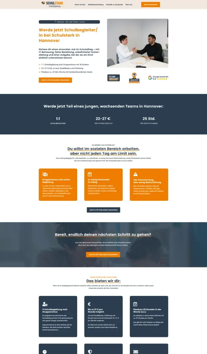 Ausschnitt einer von mash erstellten Landingpage