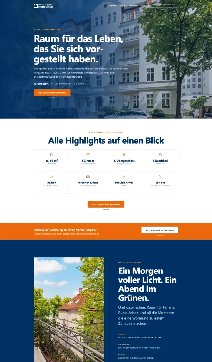 Ausschnitt einer von mash erstellten Landingpage
